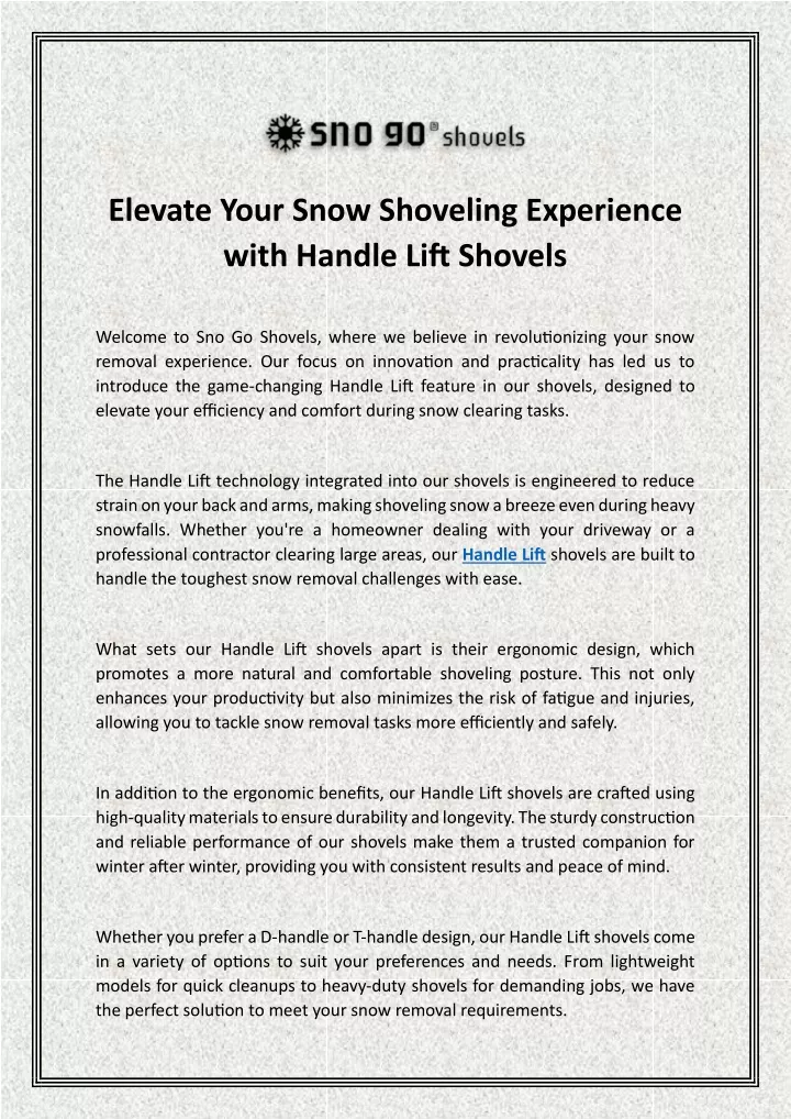 elevate your snow shoveling experience with
