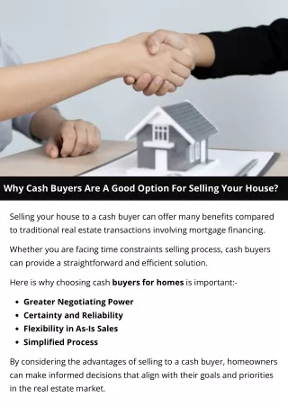 Why Cash Buyers Are A Good Option For Selling Your House?