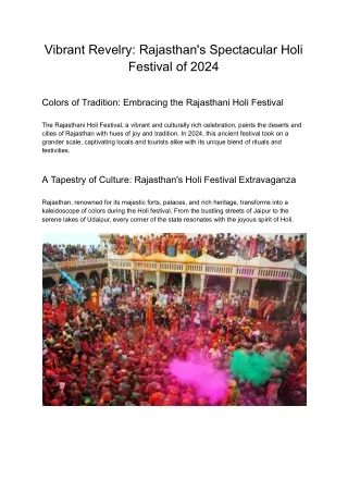 Vibrant Revelry_ Rajasthan's Spectacular Holi Festival of 2024
