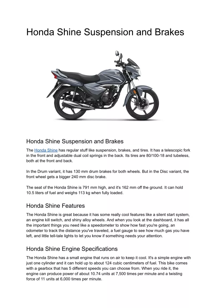 honda shine suspension and brakes