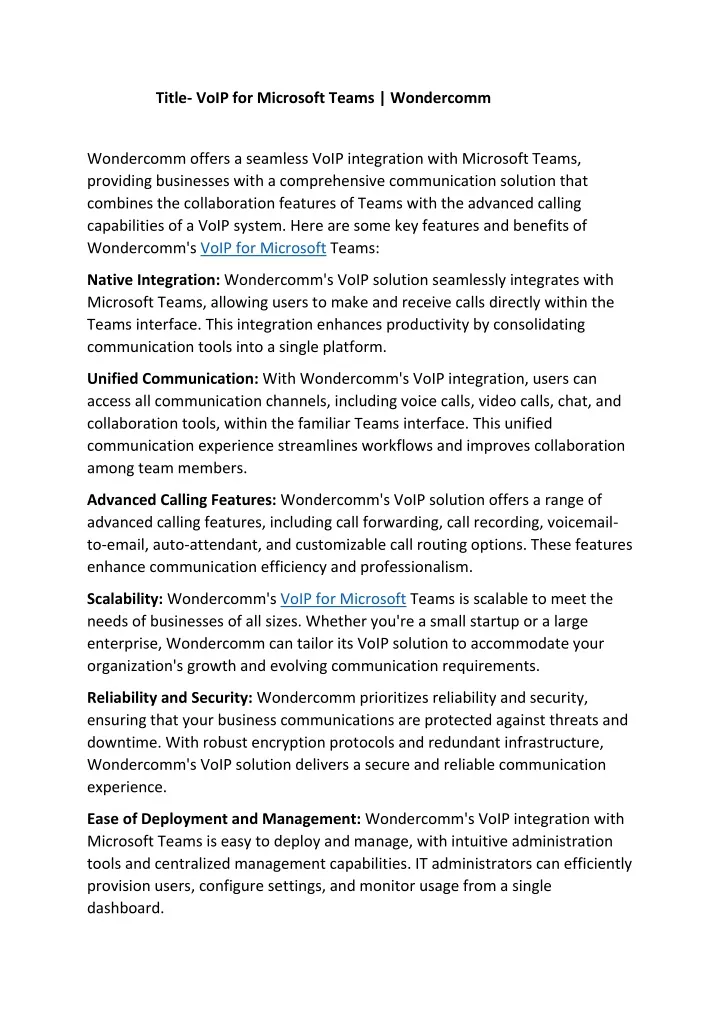 title voip for microsoft teams wondercomm