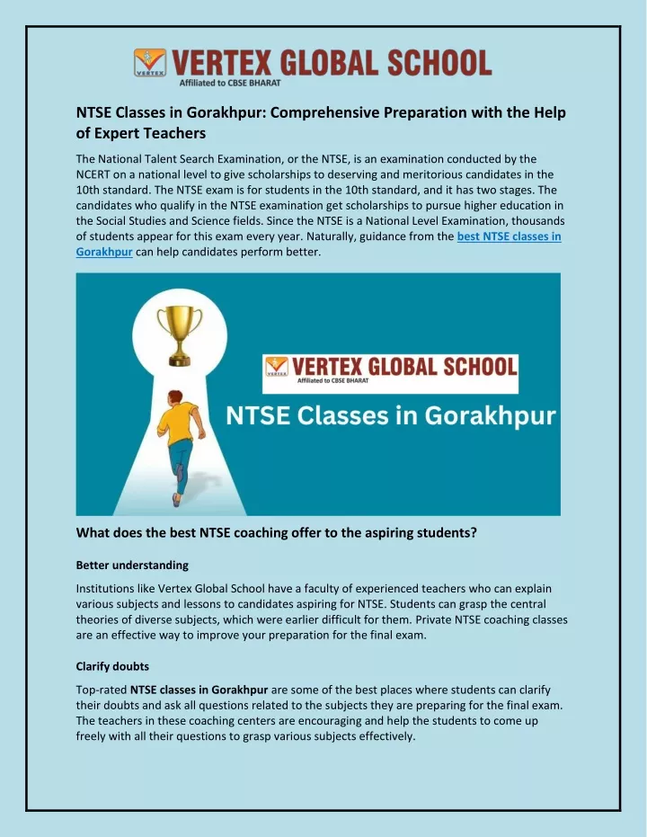 ntse classes in gorakhpur comprehensive