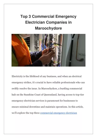 Top 3 Commercial Emergency Electrician Companies in Maroochydore?