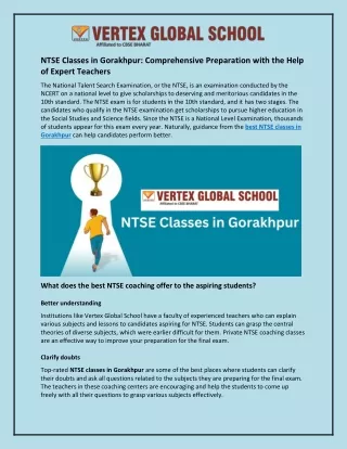 NTSE Classes in Gorakhpur and Comprehensive Preparation with the Help of Expert Teachers