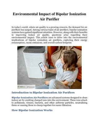 Environmental Impact of Bipolar Ionization Air Purifier