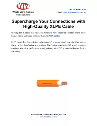 Supercharge Your Connections with High-Quality XLPE Cable