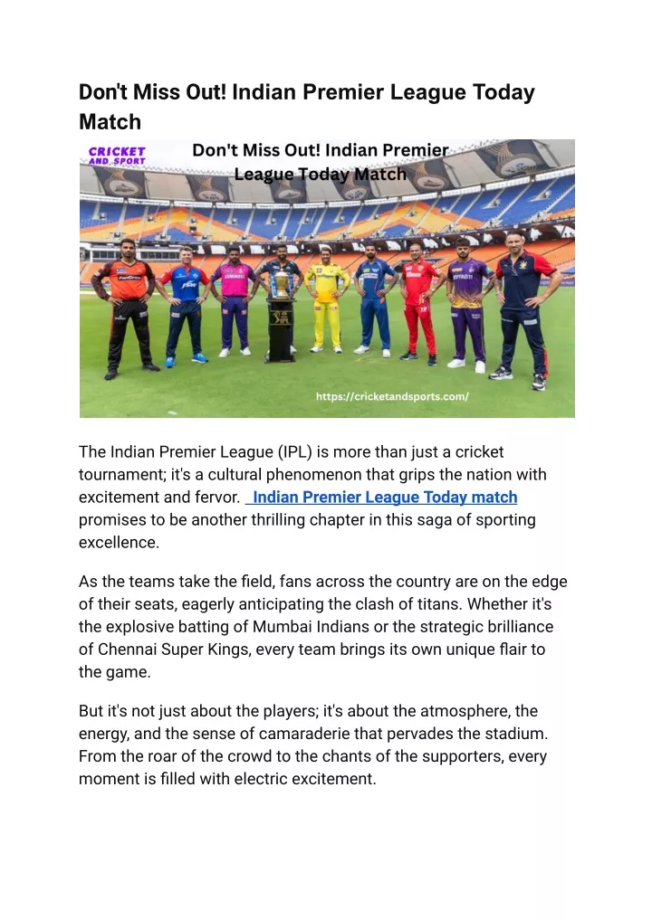 don t miss out indian premier league today match