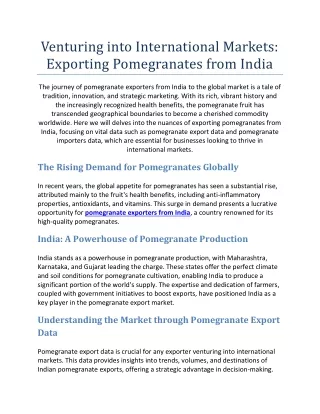 Venturing into International Markets Exporting Pomegranates from India