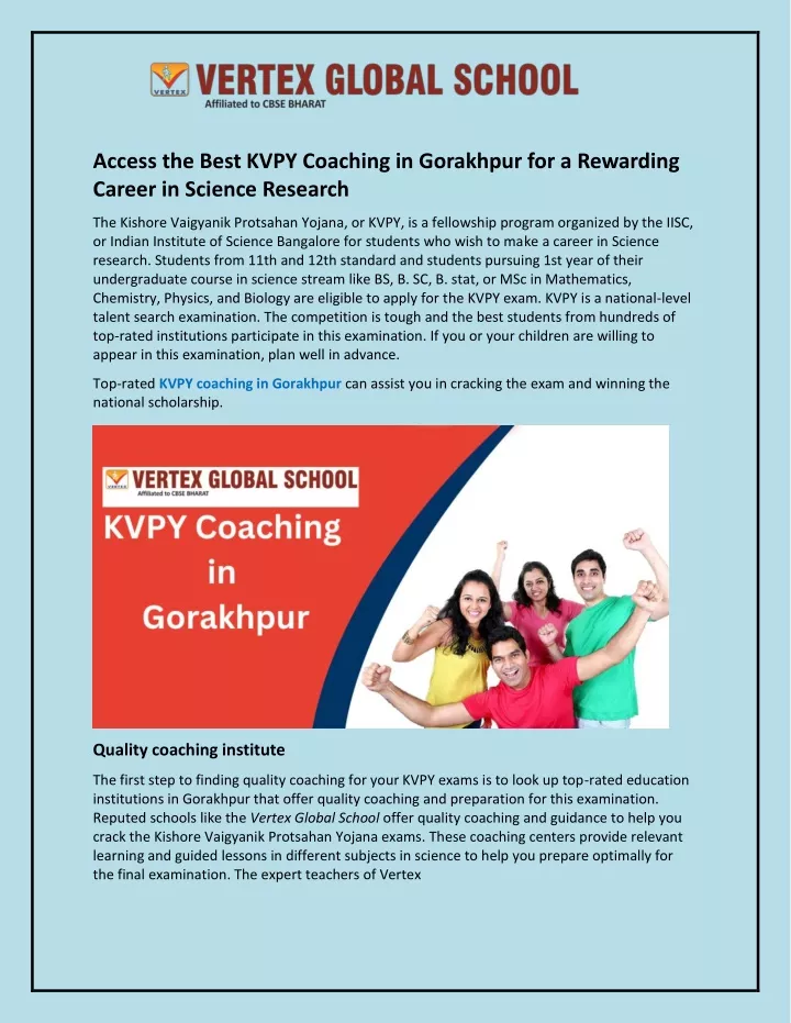 access the best kvpy coaching in gorakhpur