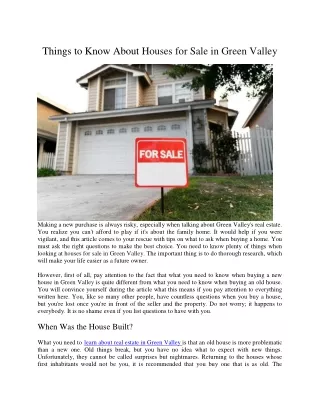 Things to Know About Houses for Sale in Green Valley