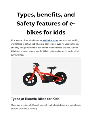 types benefits and safety features of e bikes