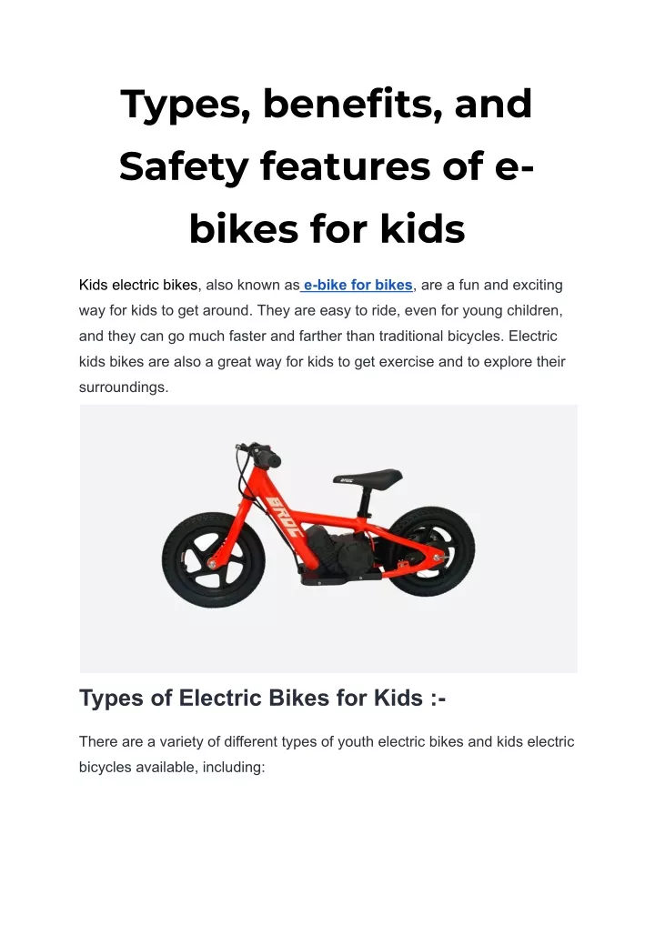 types benefits and safety features of e bikes