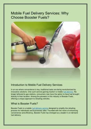 Mobile Fuel Delivery Services: Why Choose Booster Fuels?