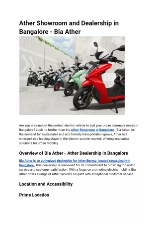 Ather Showroom and Dealership in Bangalore - Bia Ather