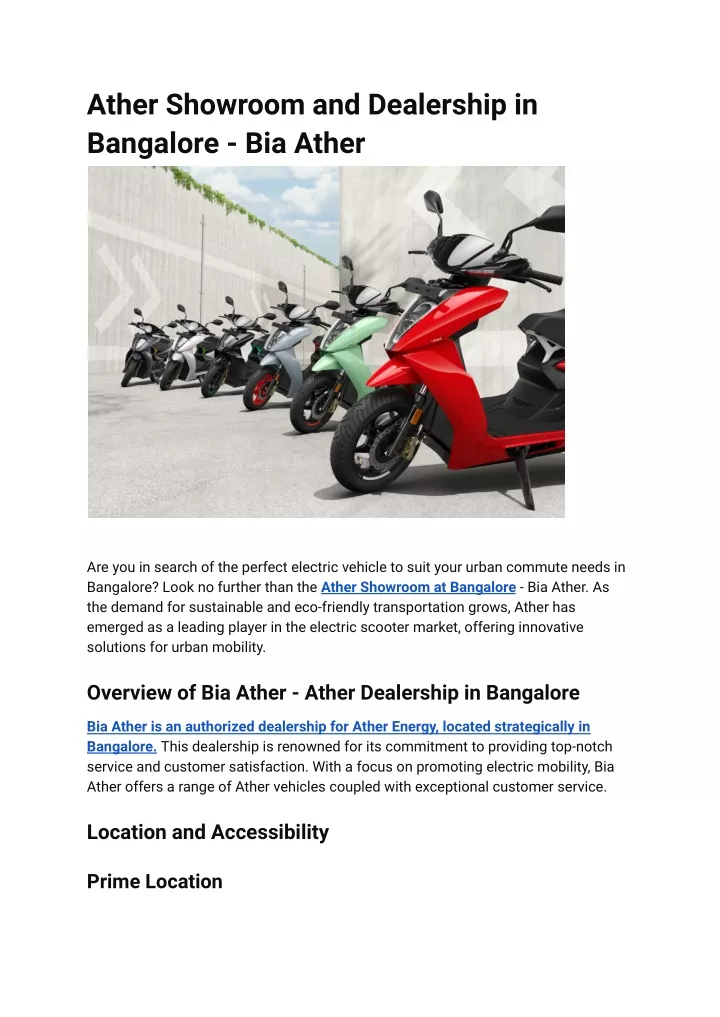 ather showroom and dealership in bangalore