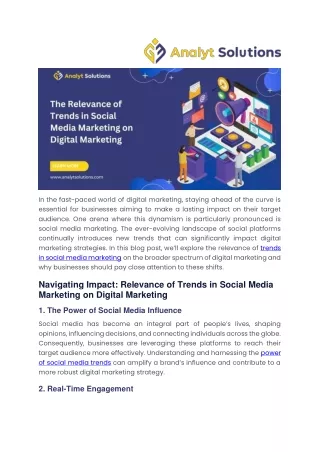 The Relevance of Trends in Social Media Marketing on Digital Marketing