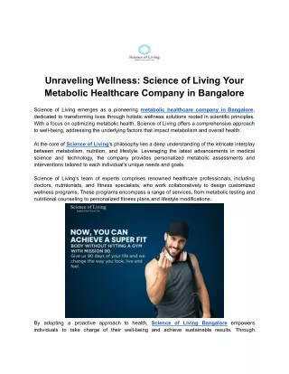 Unraveling Wellness - Science of Living Your Metabolic Healthcare Company in Bangalore