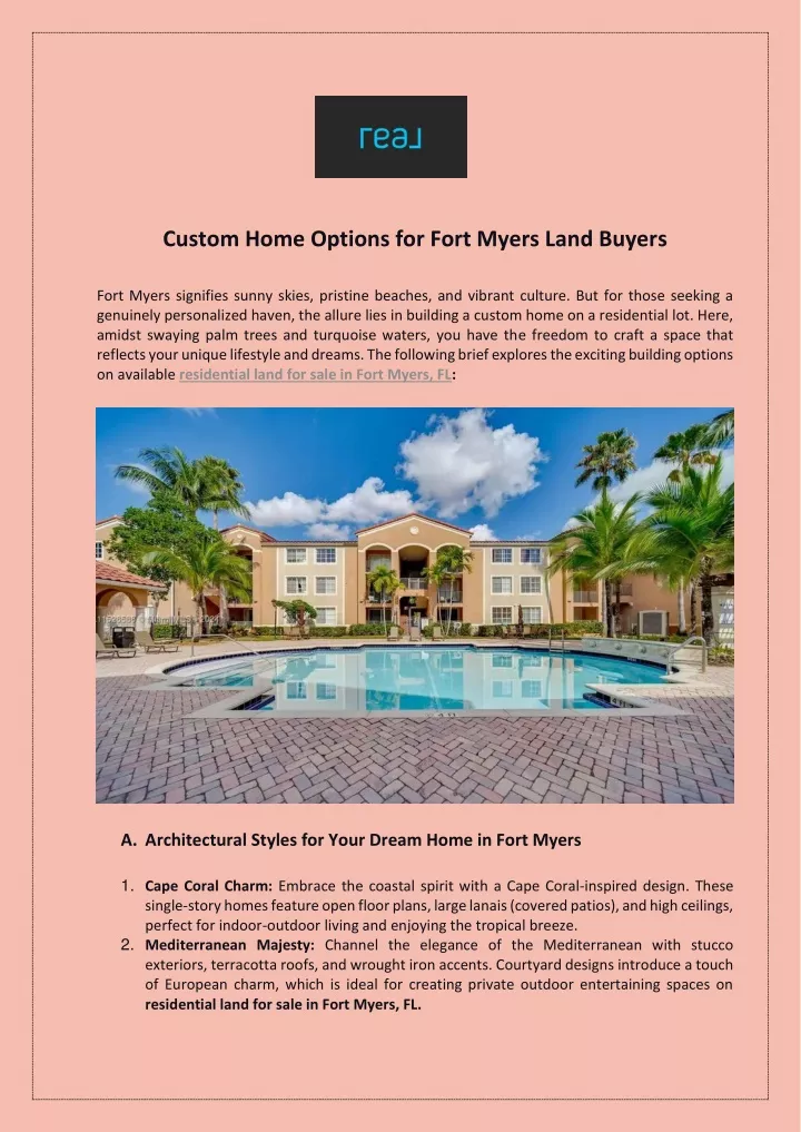 custom home options for fort myers land buyers