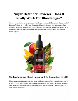 Sugar Defender Reviews - Does It Really Work For Blood Sugar