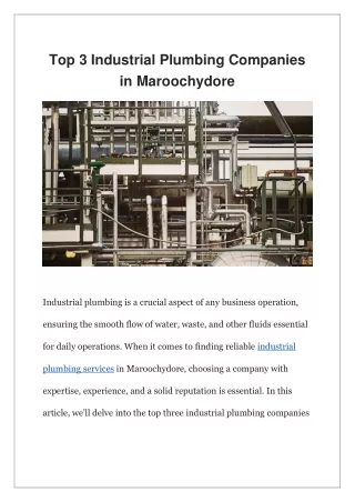Top 3 Industrial Plumbing Companies in Maroochydore