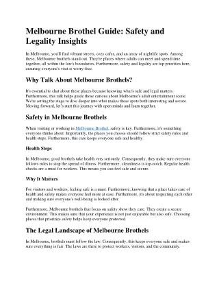 Melbourne Brothels Guide Safety and Legality Insights