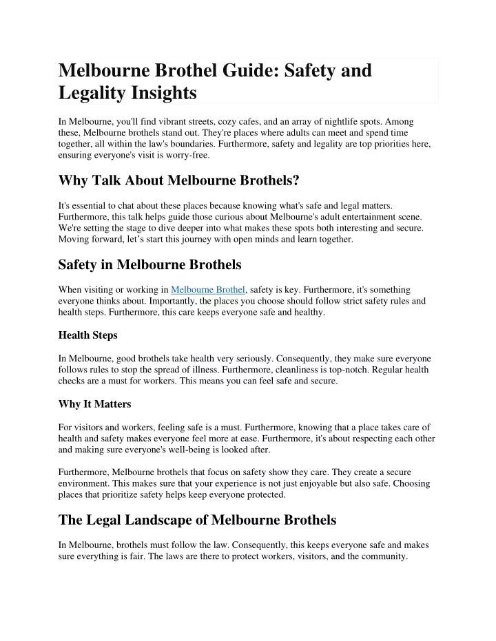 melbourne brothel guide safety and legality
