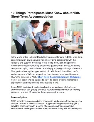 Things Participants Must Know about NDIS Short Term Accommodation
