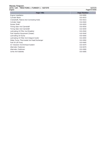 Massey Ferguson 231S TRACTORS (TURKEY) Service Parts Catalogue Manual (Part Number  1637379)