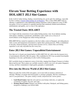 Elevate Your Betting Experience with HOLABET JILI Slot Games