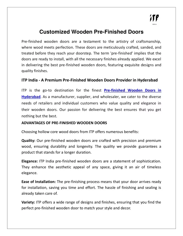 customized wooden pre finished doors