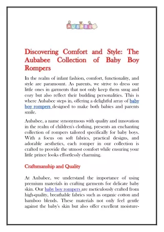 Discovering Comfort and Style The Aubabee Collection of Baby Boy Rompers