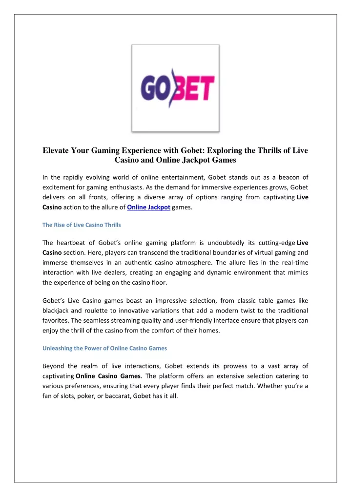 elevate your gaming experience with gobet