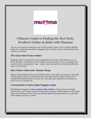 Ultimate Guide to Finding the Best Baby Products Online in India with Mumma