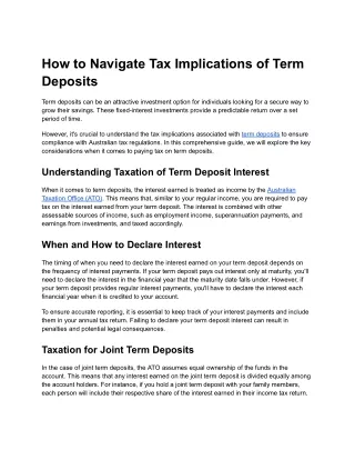 How to Navigate Tax Implications of Term Deposits