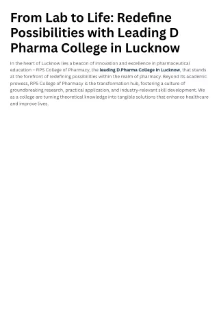 Best Pharmacy College In Lucknow|Best D Pharma B Pharma College In Lucknow RPS