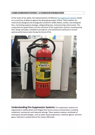 VariEx Fire Suppression System: An Equipment That is Needed for Fire Safety