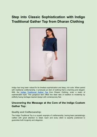 Step into Classic Sophistication with Indigo Traditional Gather Top from Dharan Clothing