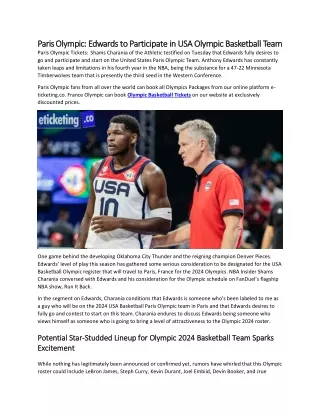 Paris Olympic 2024 Edwards to Participate in USA Olympic Basketball Team