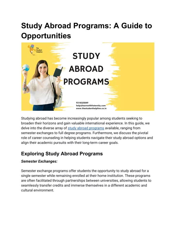 study abroad programs a guide to opportunities