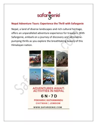 Nepal Adventure Tours Experience the Thrill with Safargenie