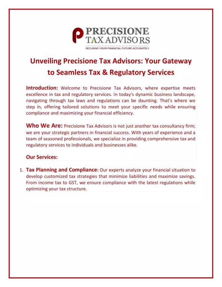 unveiling precisione tax advisors your gateway