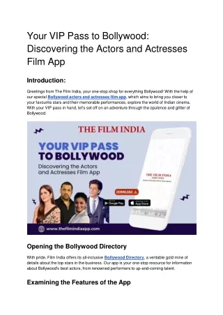 Your VIP Pass to Bollywood: Discovering the Actors and Actresses Film App