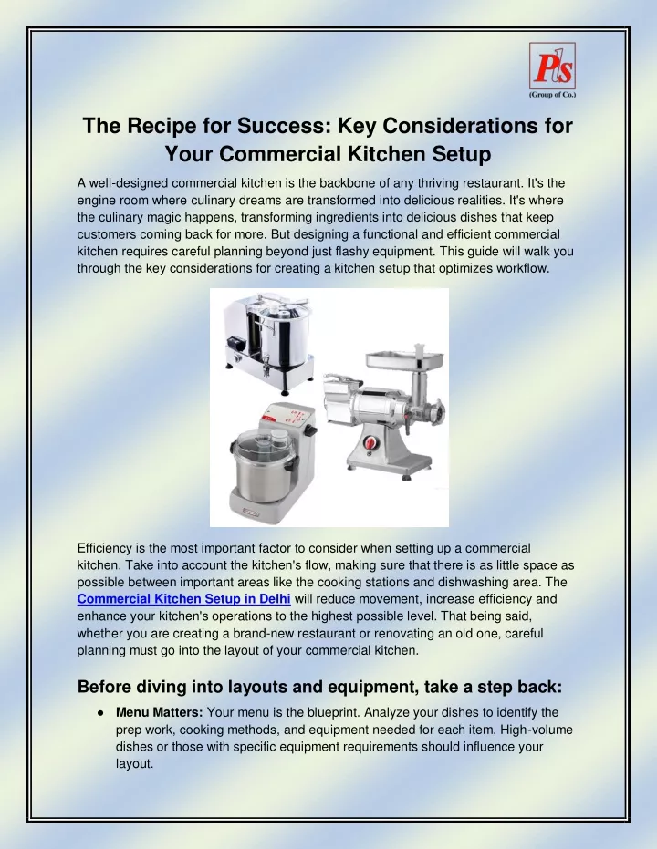the recipe for success key considerations