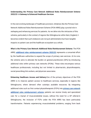 Understanding the Primary Care Network Additional Roles Reimbursement Scheme 2022_23  A Gateway to Enhanced Healthcare S