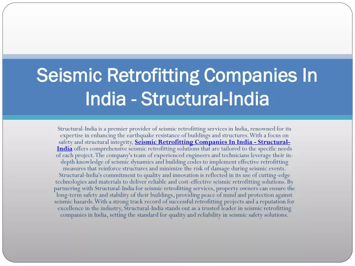 seismic retrofitting companies in india structural india