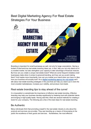 Best Digital Marketing Agency For Real Estate Strategies For Your Business