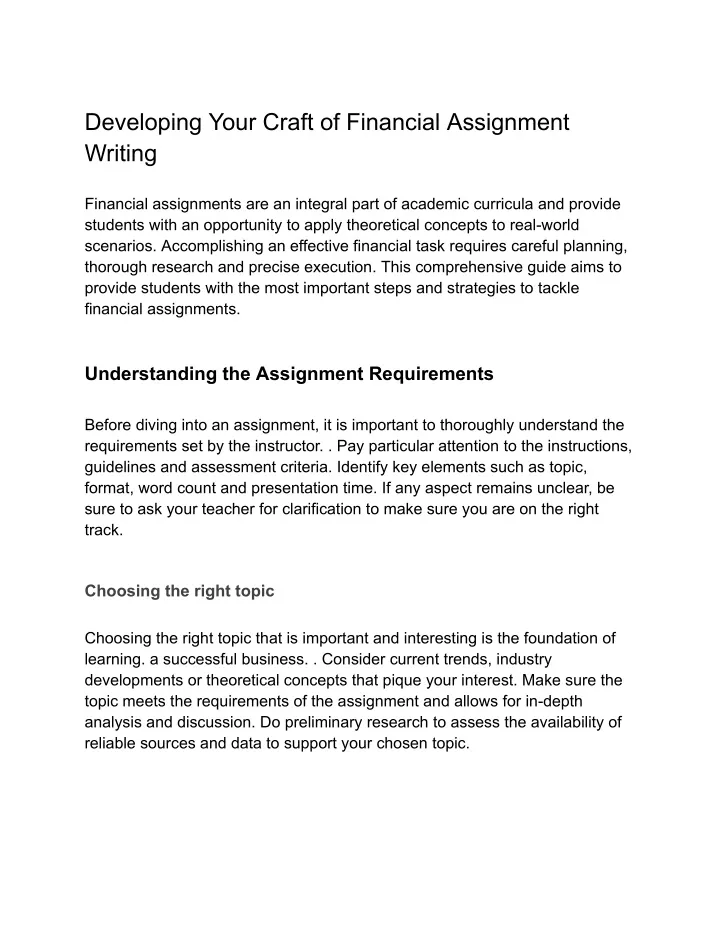developing your craft of financial assignment