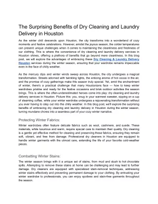 The Surprising Benefits of Dry Cleaning and Laundry Delivery in Houston