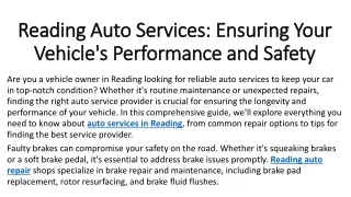 Reading Auto Services Ensuring Your Vehicle's Performance and Safety