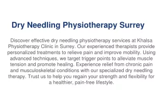 Dry Needling Physiotherapy in Surrey